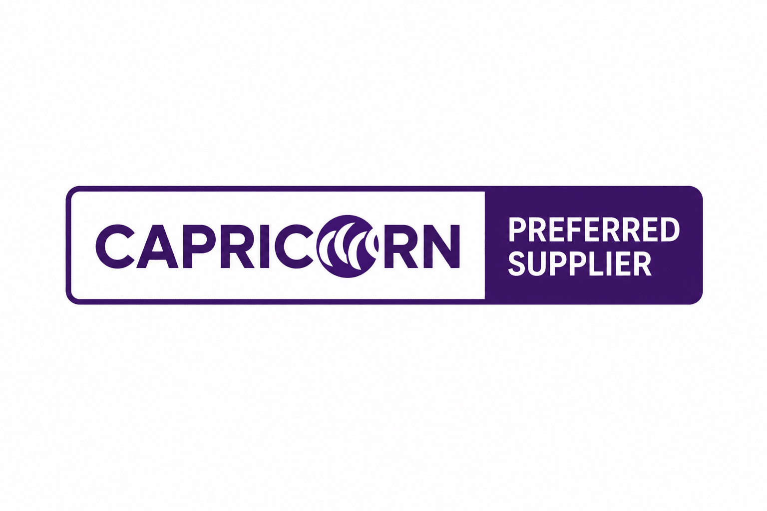 A rectangular logo with "CAPRICORN" and a stylized wave icon on the left, and "PREFERRED SUPPLIER" in white text on a purple background on the right.